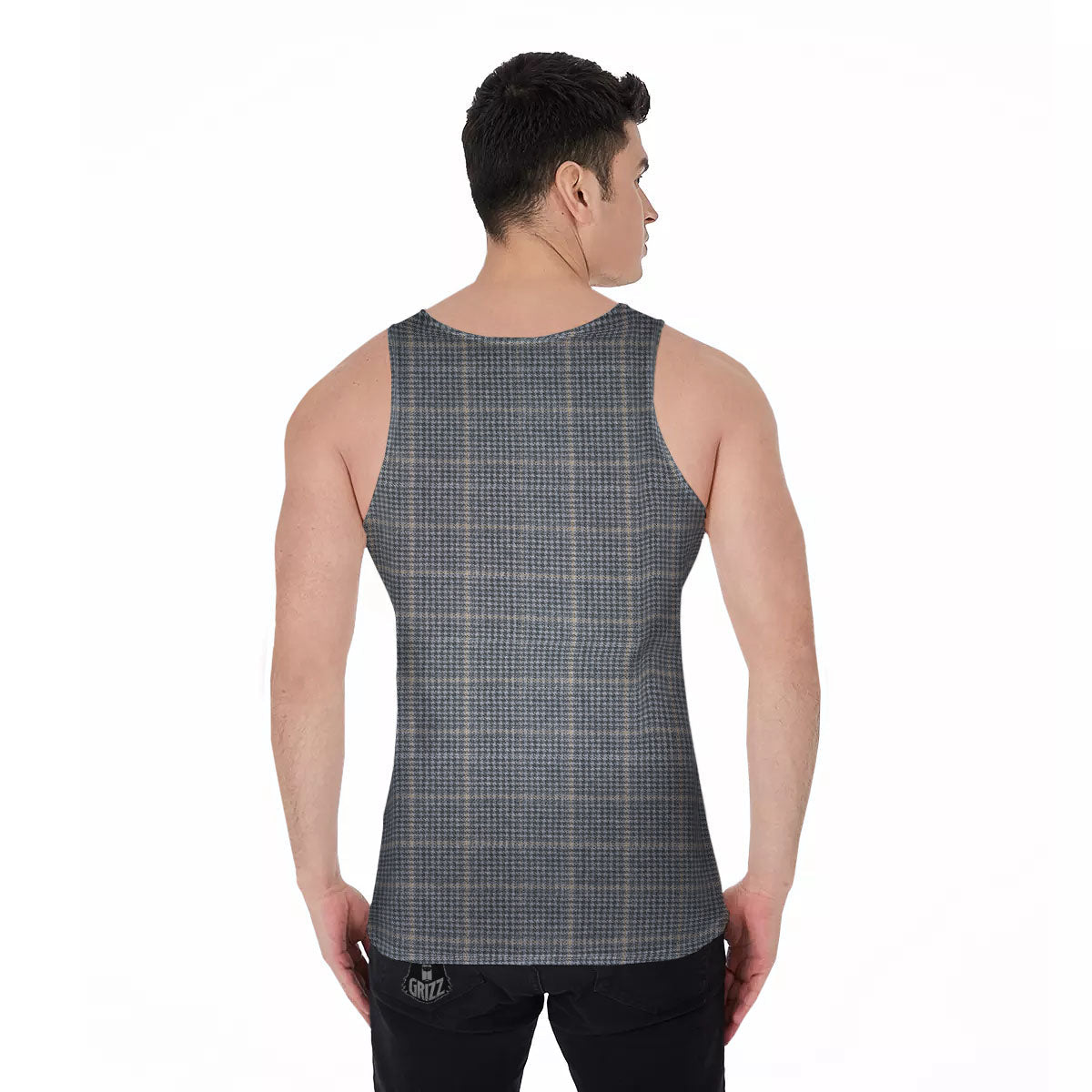 Windowpane Grey Print Pattern Men's Tank Top-grizzshop