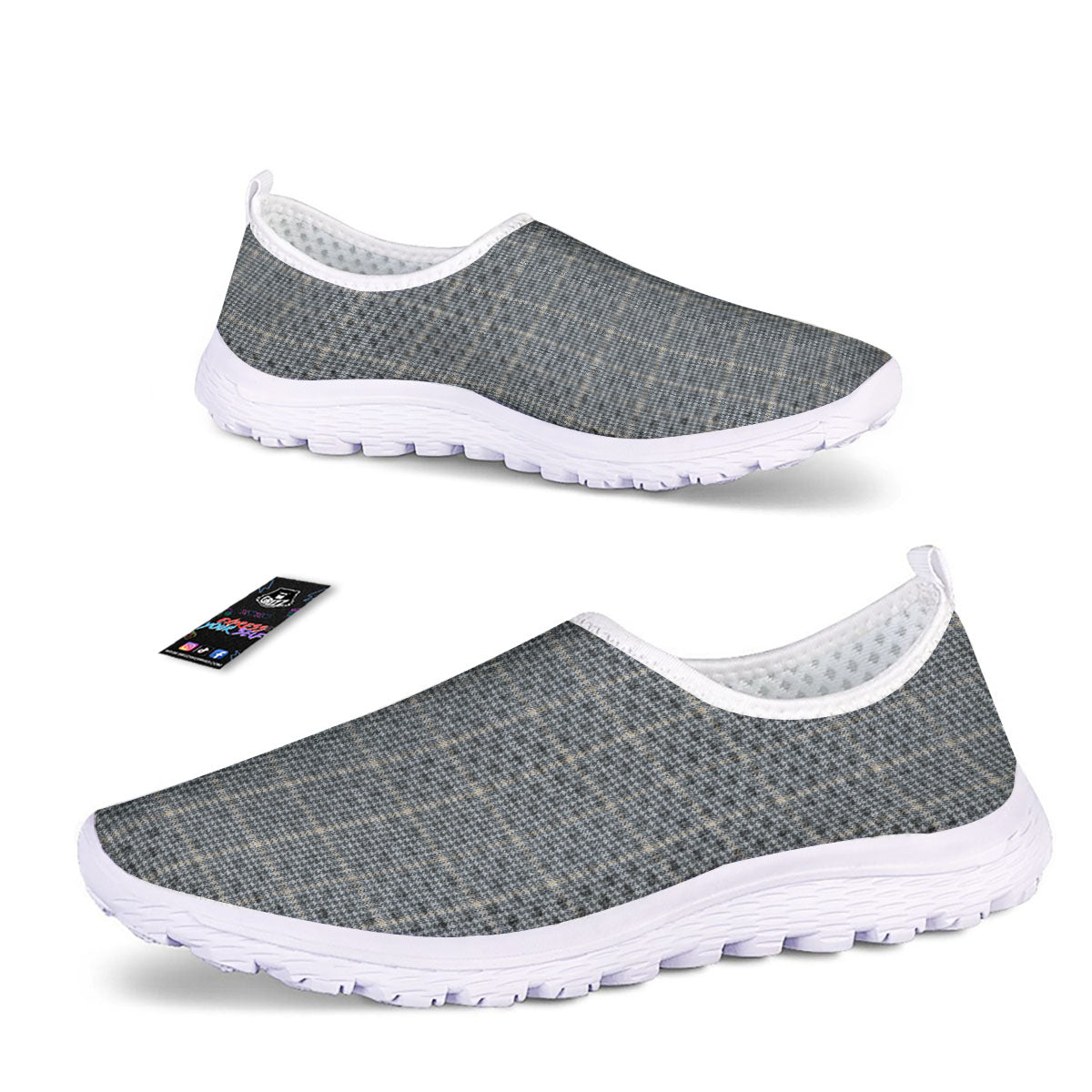 Windowpane Grey Print Pattern Nurse Shoes-grizzshop
