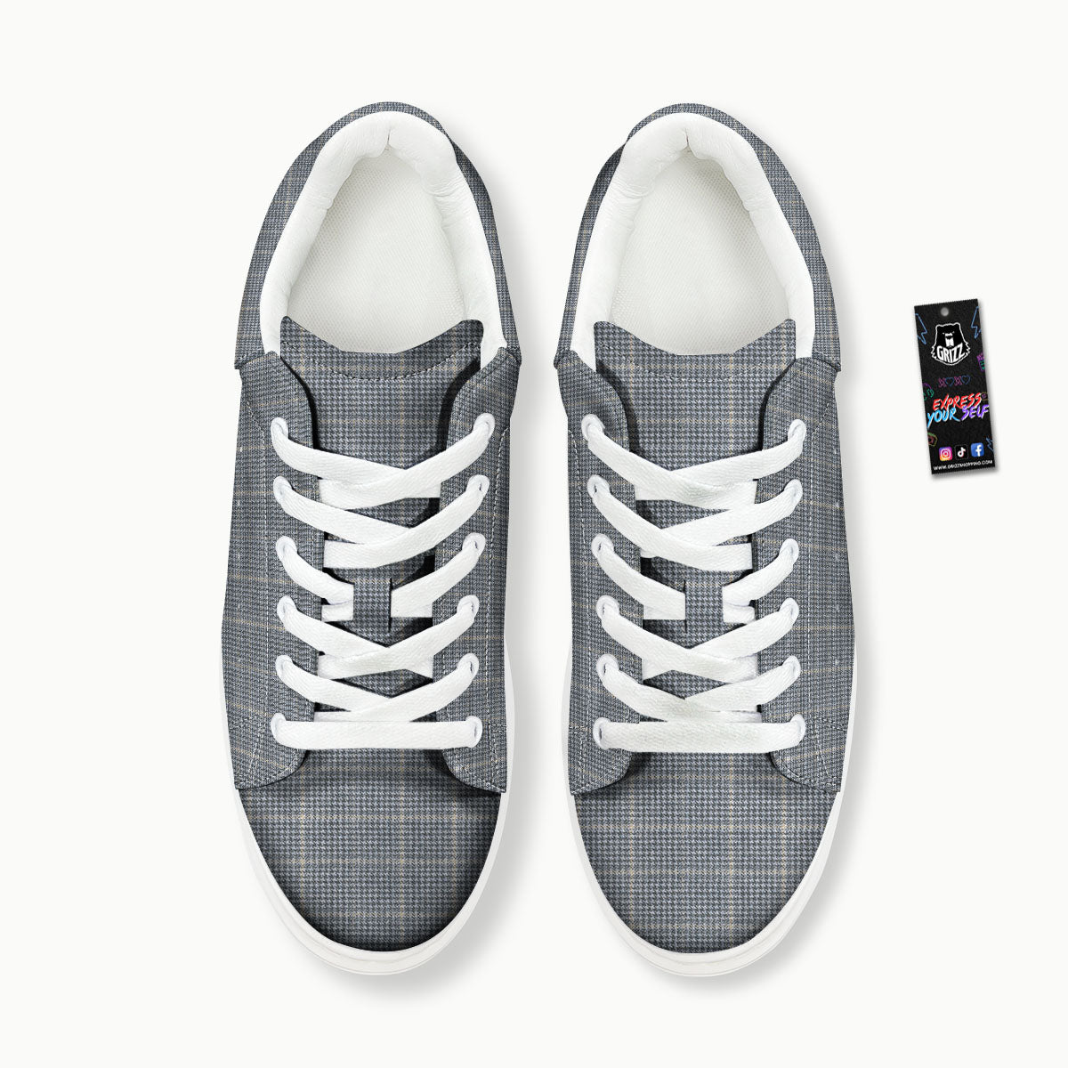 Windowpane Grey Print Pattern Platform Shoes-grizzshop