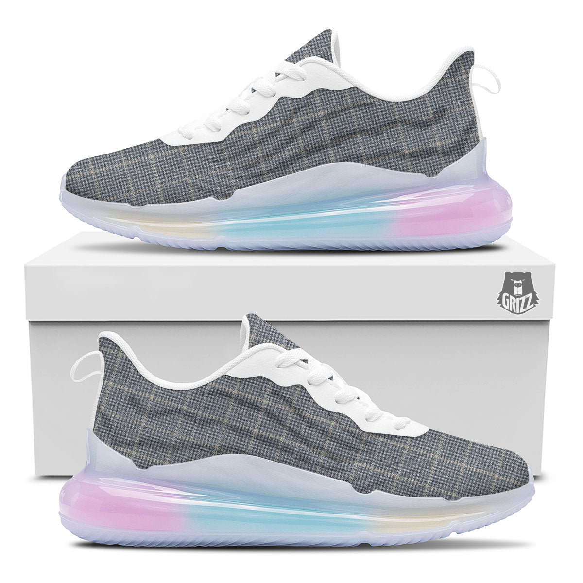 Windowpane Grey Print Pattern Running Sneakers-grizzshop