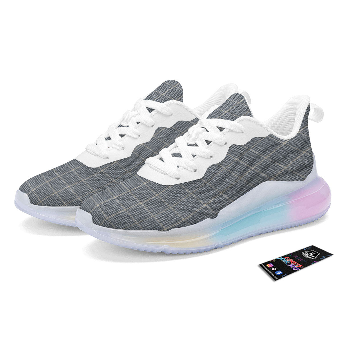 Windowpane Grey Print Pattern Running Sneakers-grizzshop