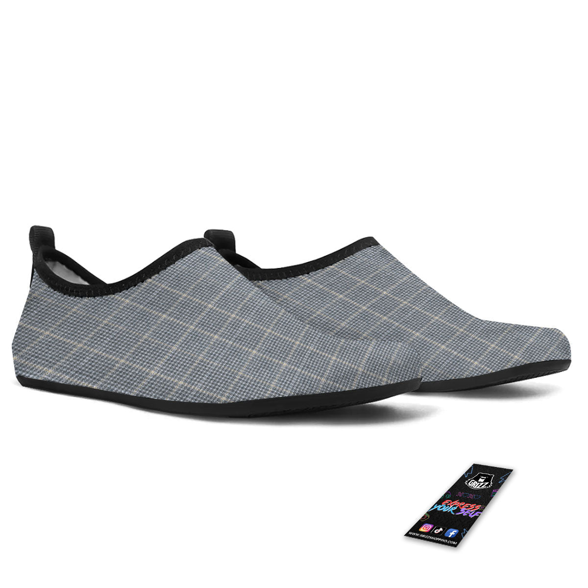 Windowpane Grey Print Pattern Water Shoes-grizzshop