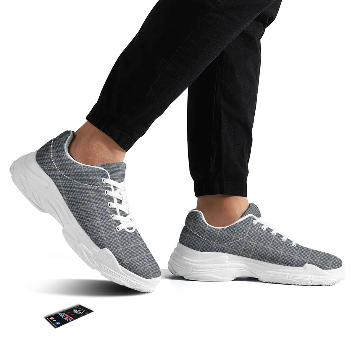 Windowpane Grey Print Pattern White Chunky Shoes-grizzshop