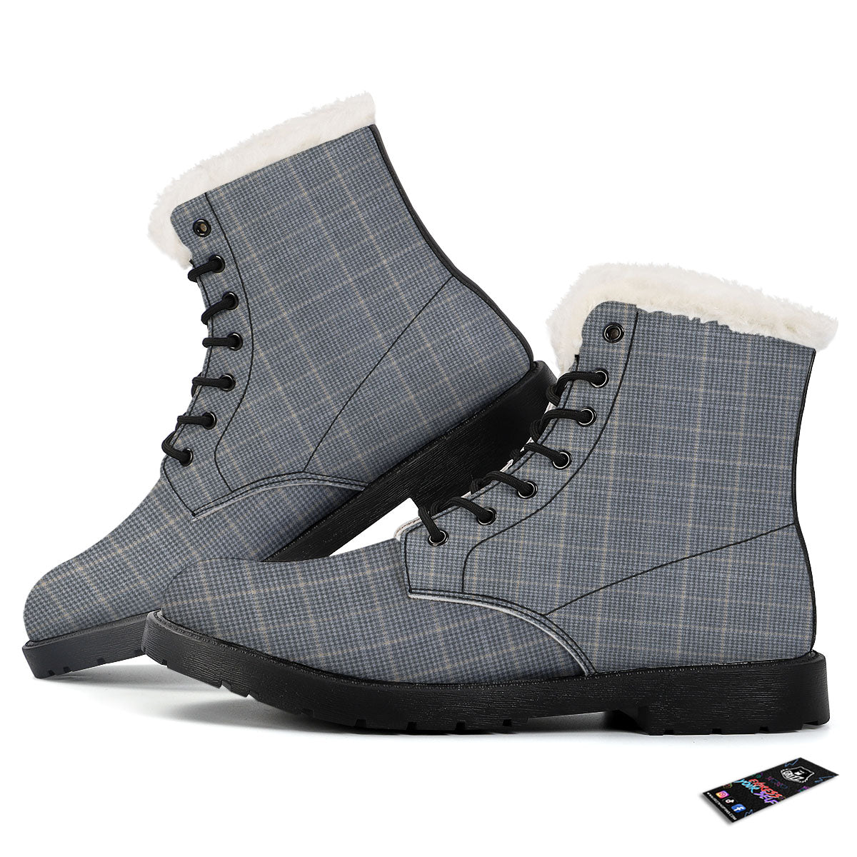 Windowpane Grey Print Pattern Winter Boots-grizzshop