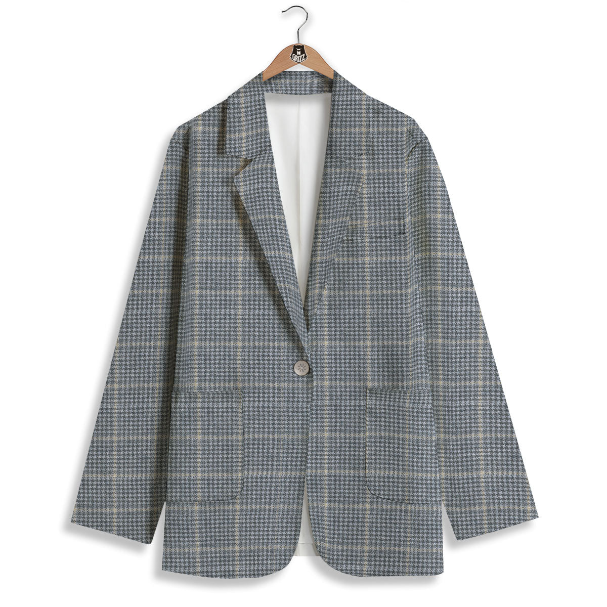 Windowpane Grey Print Pattern Women's Blazer-grizzshop