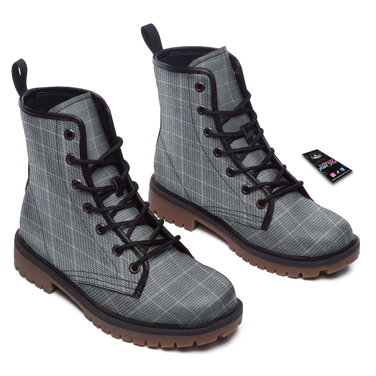 Windowpane Grey Print Pattern Work Boots-grizzshop