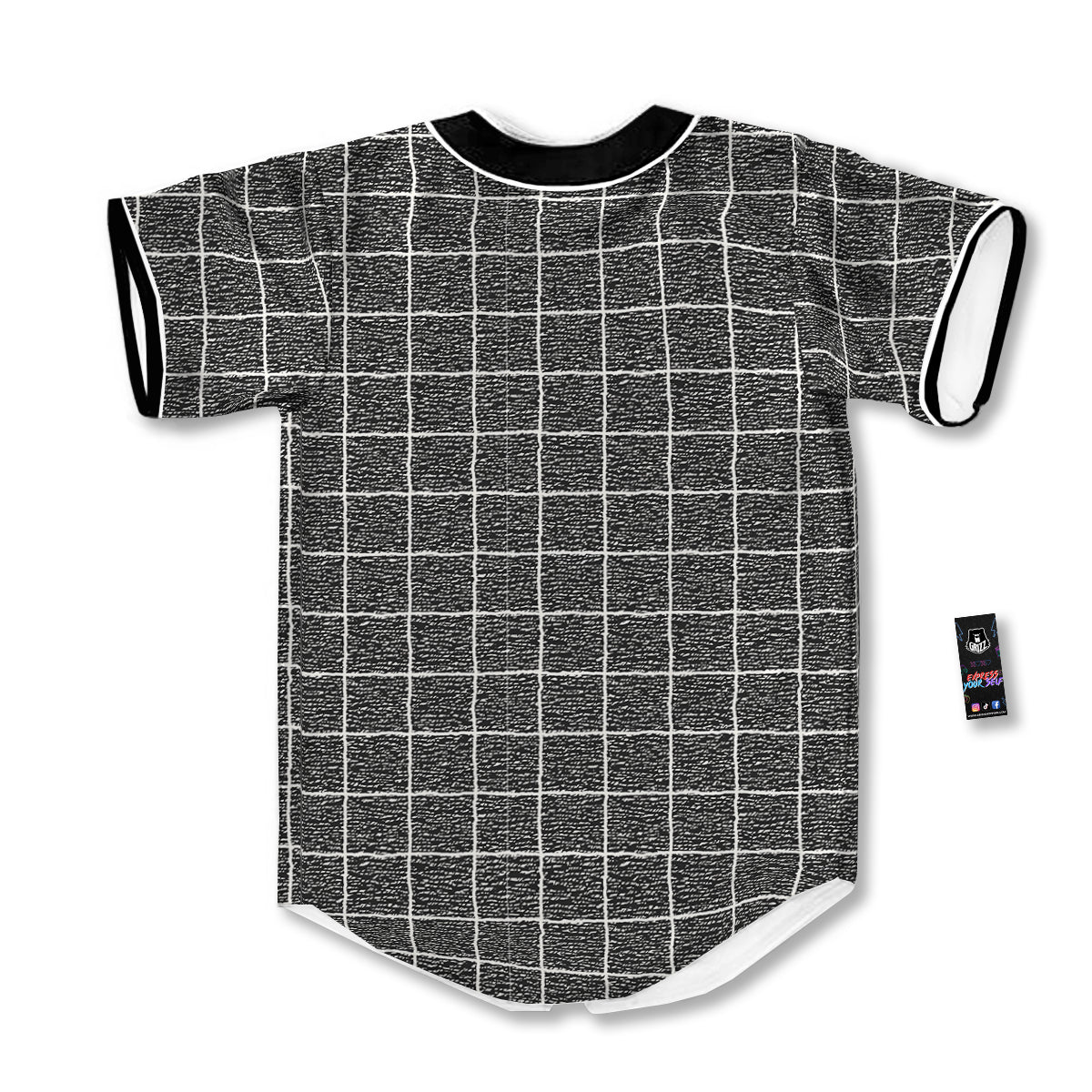 Windowpane Noisy Print Pattern Baseball Jersey-grizzshop