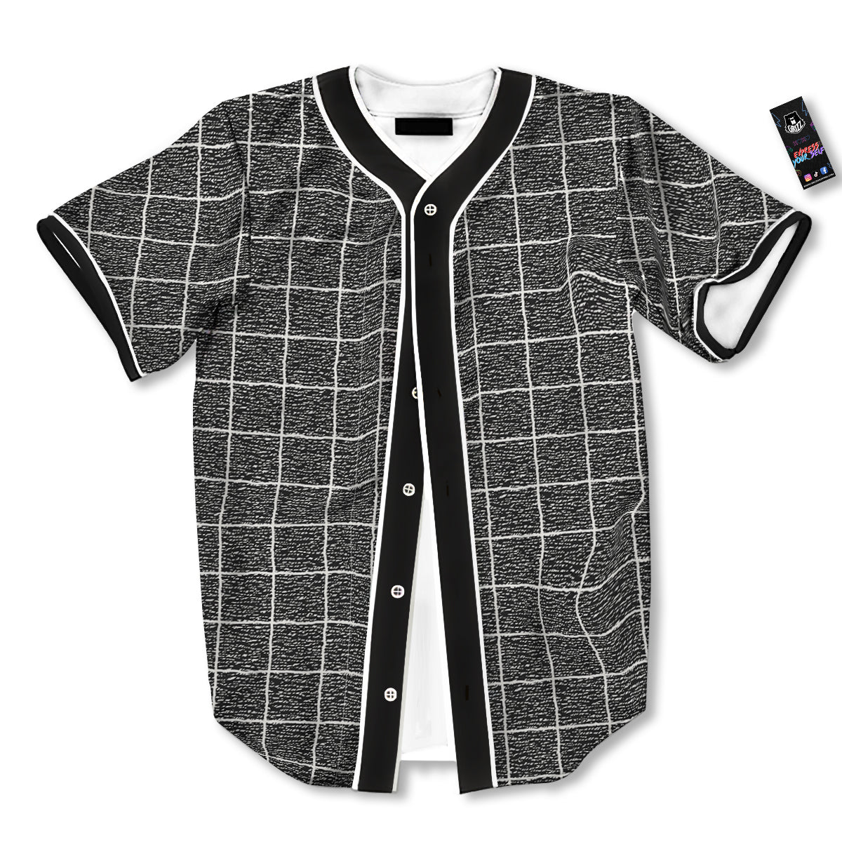 Windowpane Noisy Print Pattern Baseball Jersey-grizzshop