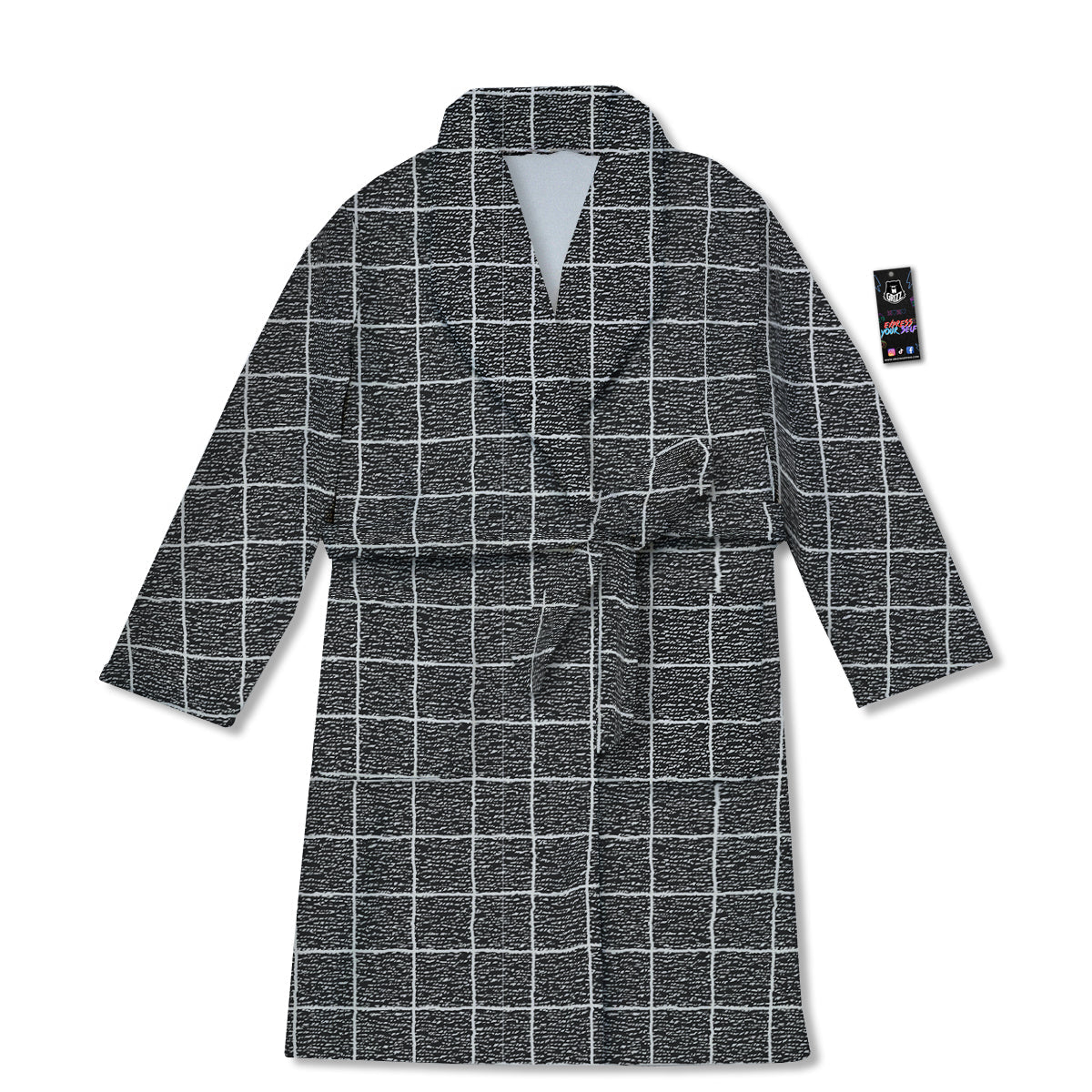 Windowpane Noisy Print Pattern Bathrobe-grizzshop