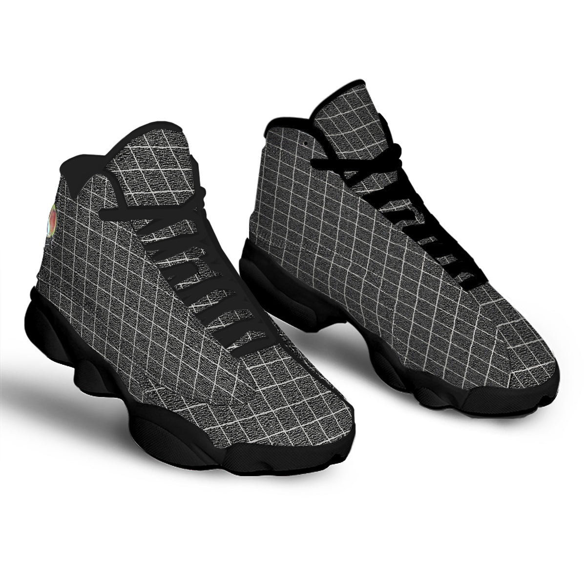 Windowpane Noisy Print Pattern Black Basketball Shoes-grizzshop