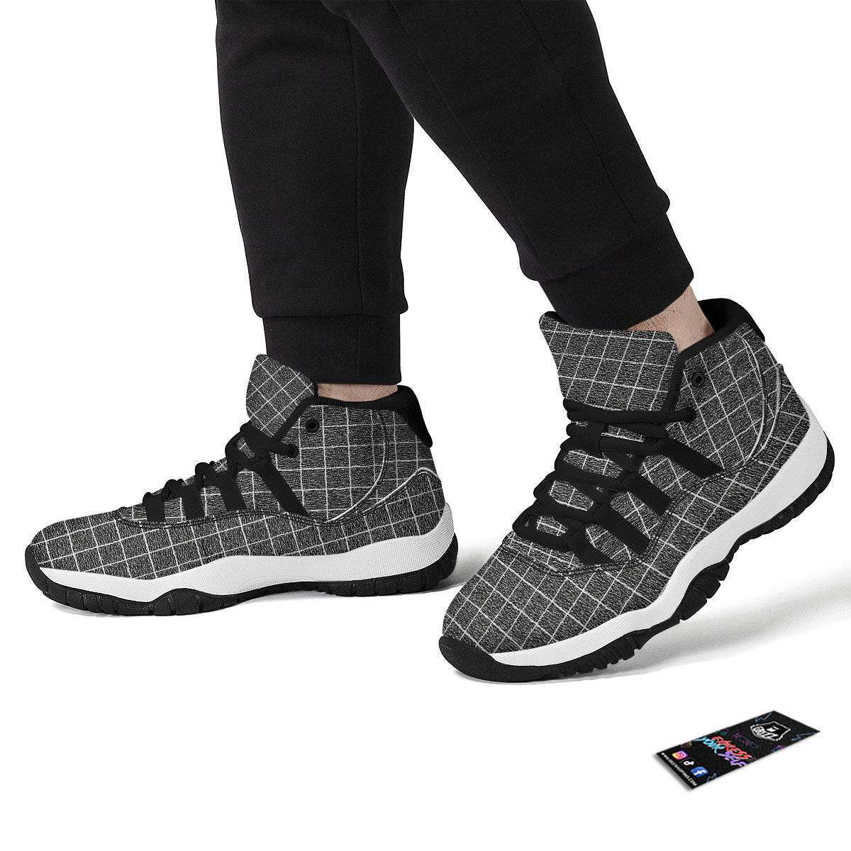 Windowpane Noisy Print Pattern Black Bball Shoes-grizzshop