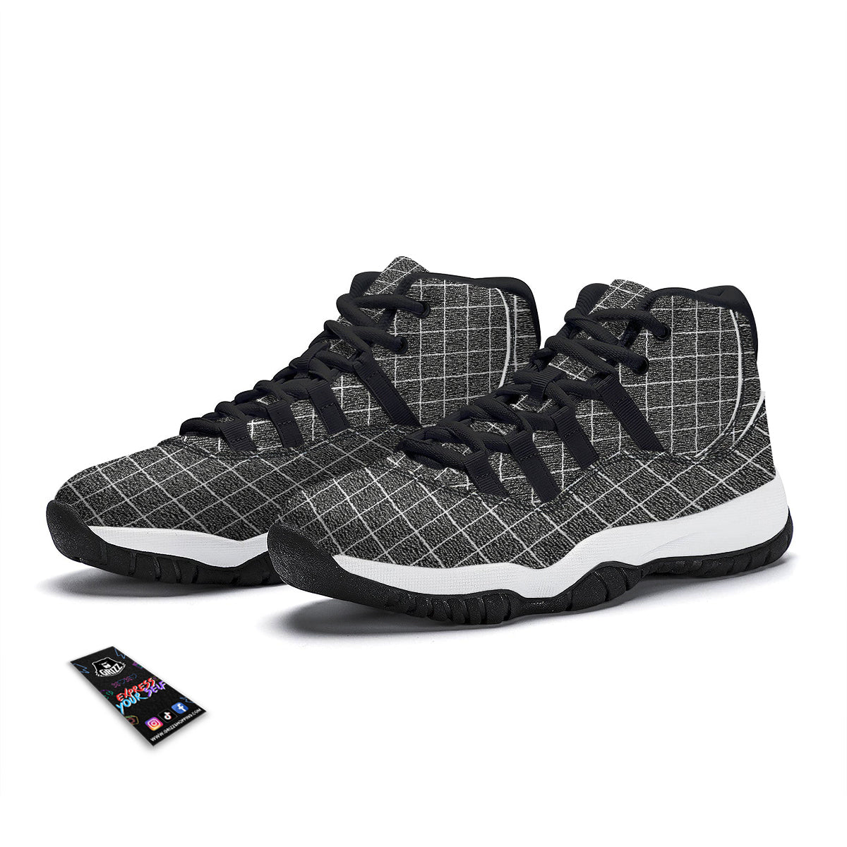 Windowpane Noisy Print Pattern Black Bball Shoes-grizzshop