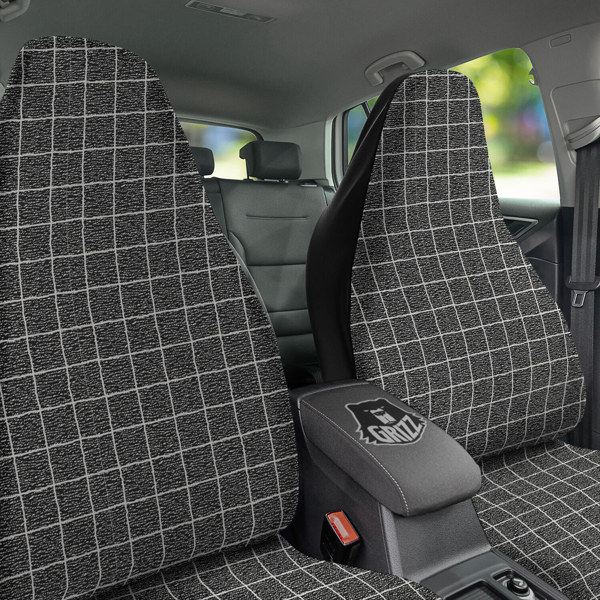 Windowpane Noisy Print Pattern Car Seat Covers-grizzshop
