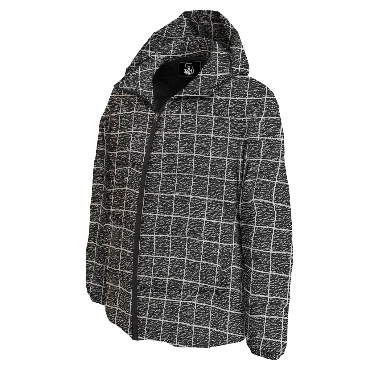 Windowpane Noisy Print Pattern Down Jacket-grizzshop