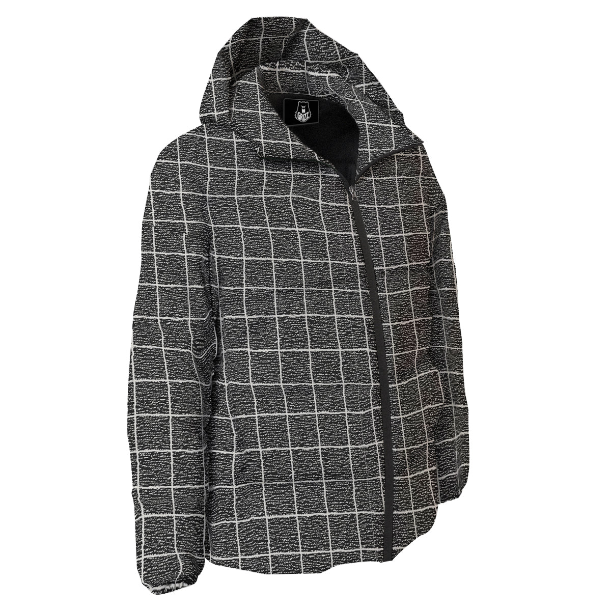 Windowpane Noisy Print Pattern Down Jacket-grizzshop