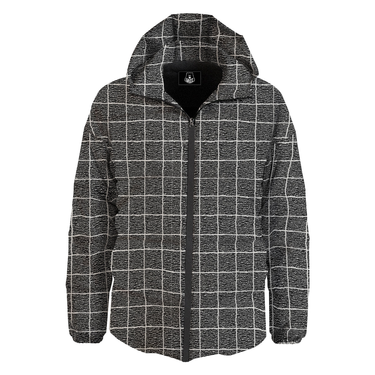Windowpane Noisy Print Pattern Down Jacket-grizzshop