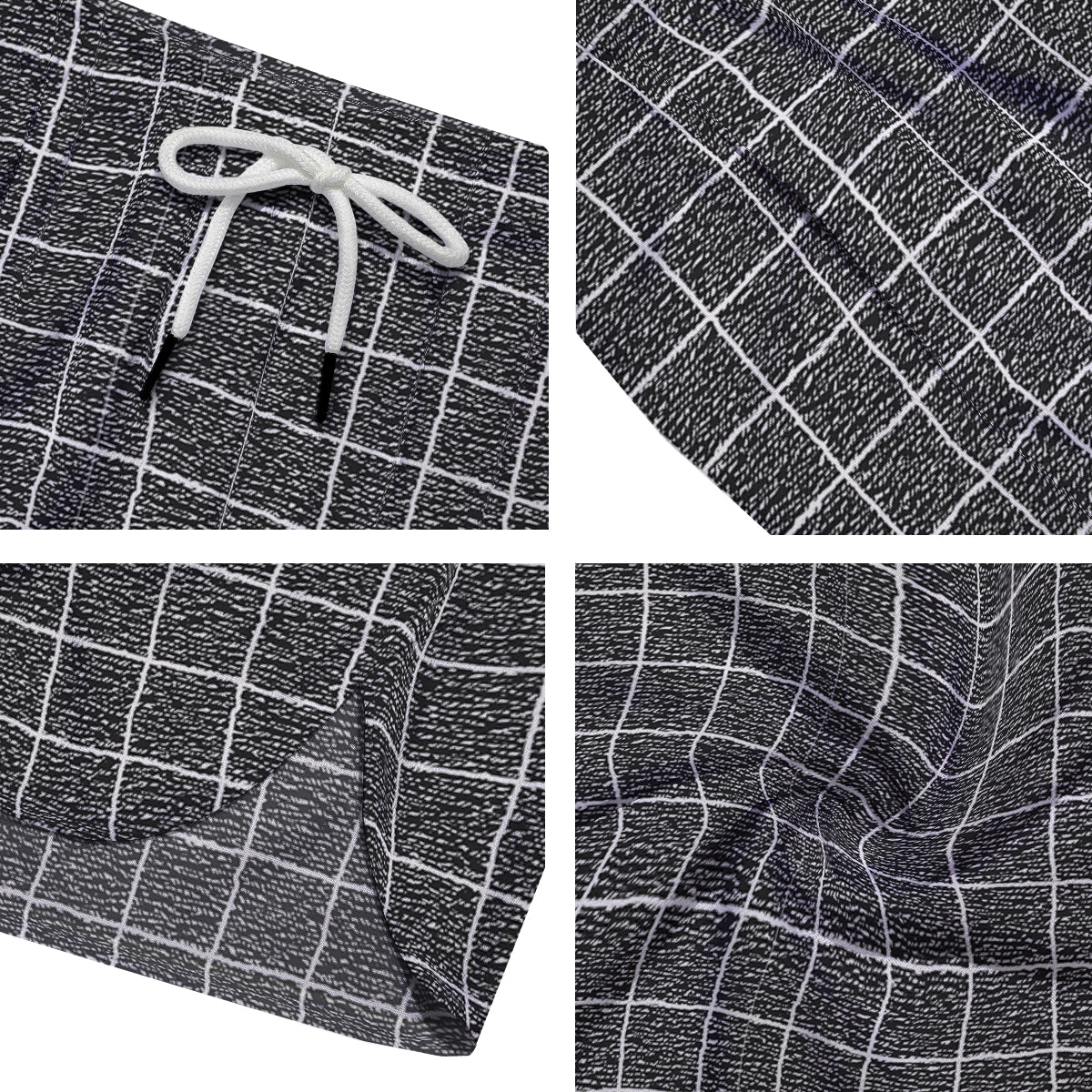 Windowpane Noisy Print Pattern Men's Running Shorts-grizzshop
