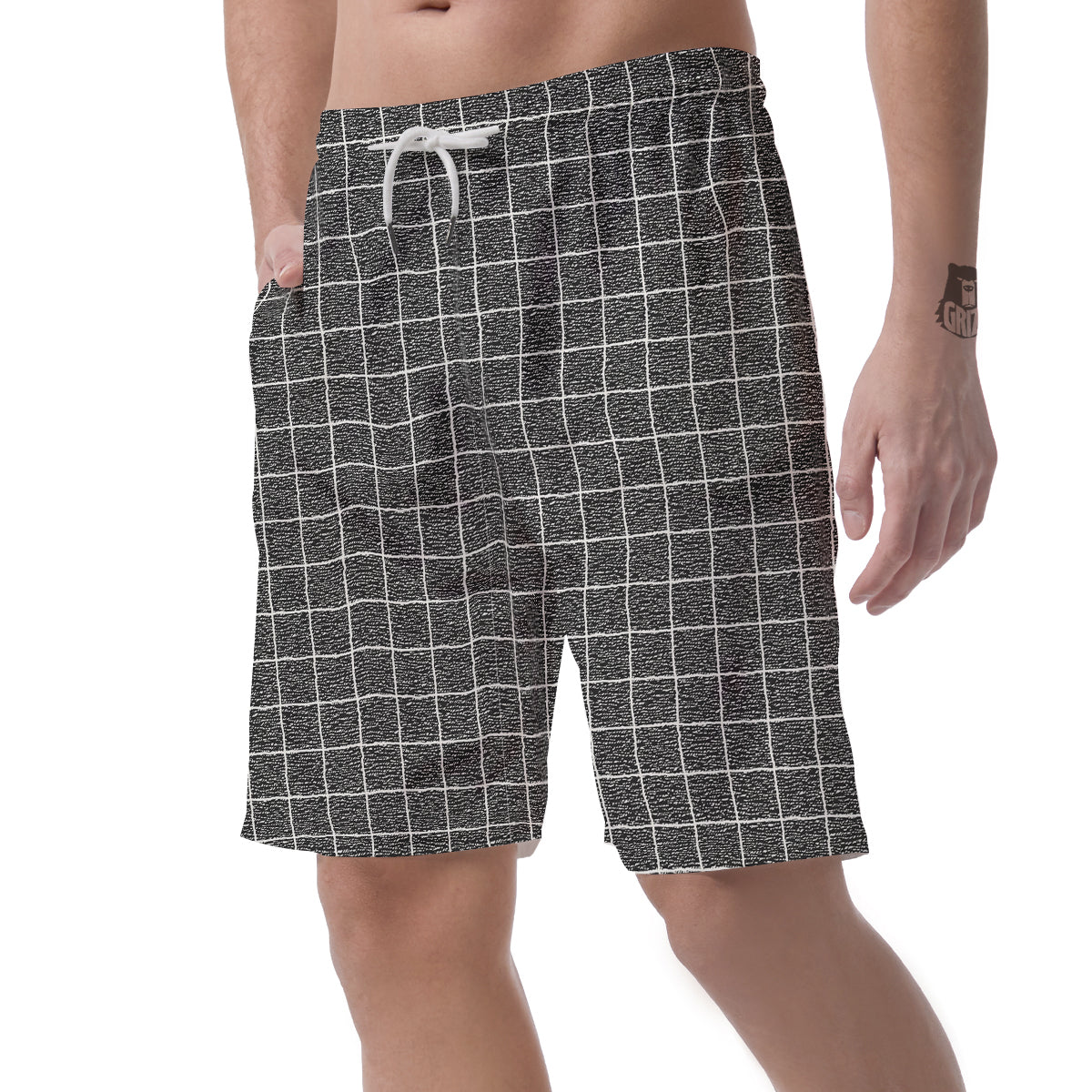 Windowpane Noisy Print Pattern Men's Shorts-grizzshop