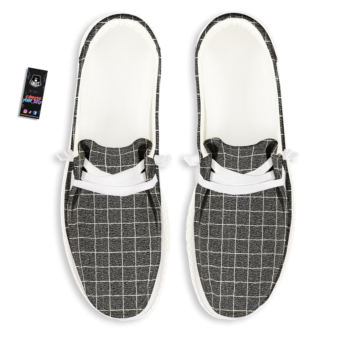 Windowpane Noisy Print Pattern White Loafers-grizzshop