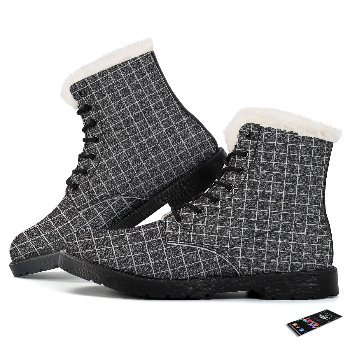 Windowpane Noisy Print Pattern Winter Boots-grizzshop
