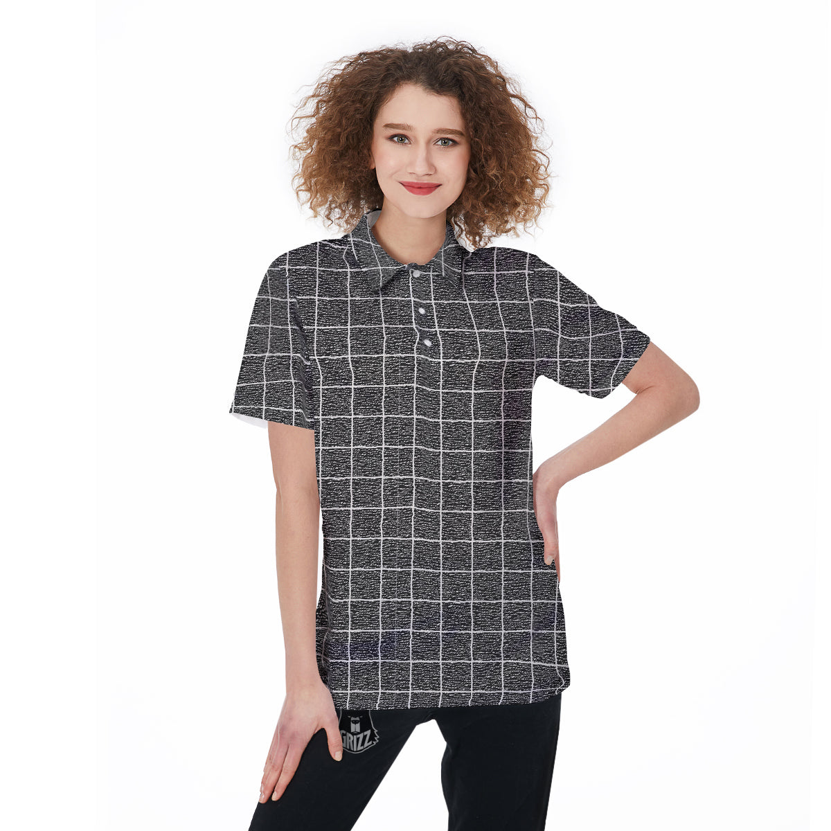 Windowpane Noisy Print Pattern Women's Golf Shirts-grizzshop