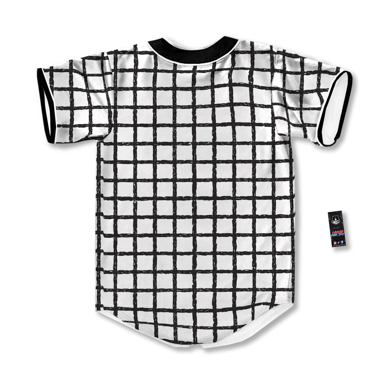 Windowpane White And Black Print Pattern Baseball Jersey-grizzshop