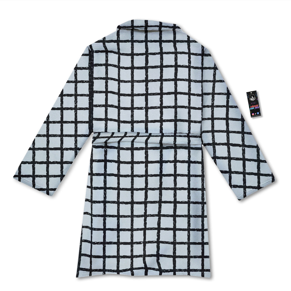 Windowpane White And Black Print Pattern Bathrobe-grizzshop