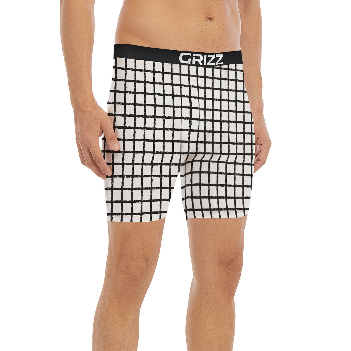 Windowpane White And Black Print Pattern Boxer Briefs-grizzshop