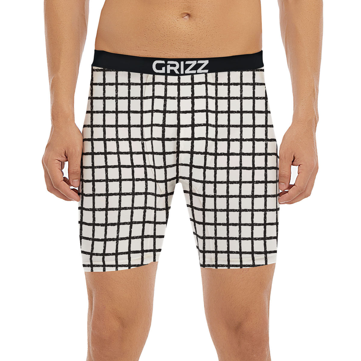Windowpane White And Black Print Pattern Boxer Briefs-grizzshop