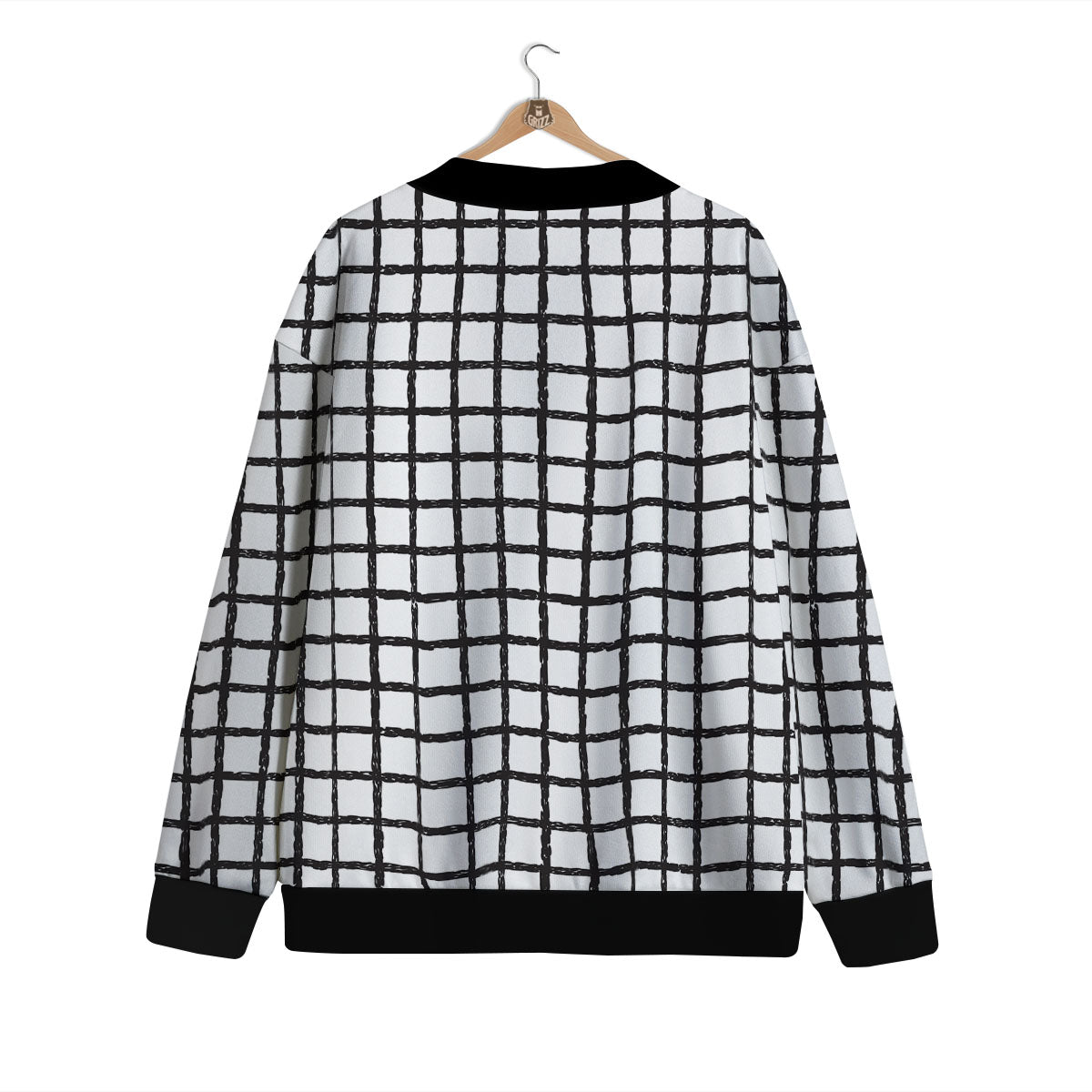 Windowpane White And Black Print Pattern Cardigan-grizzshop