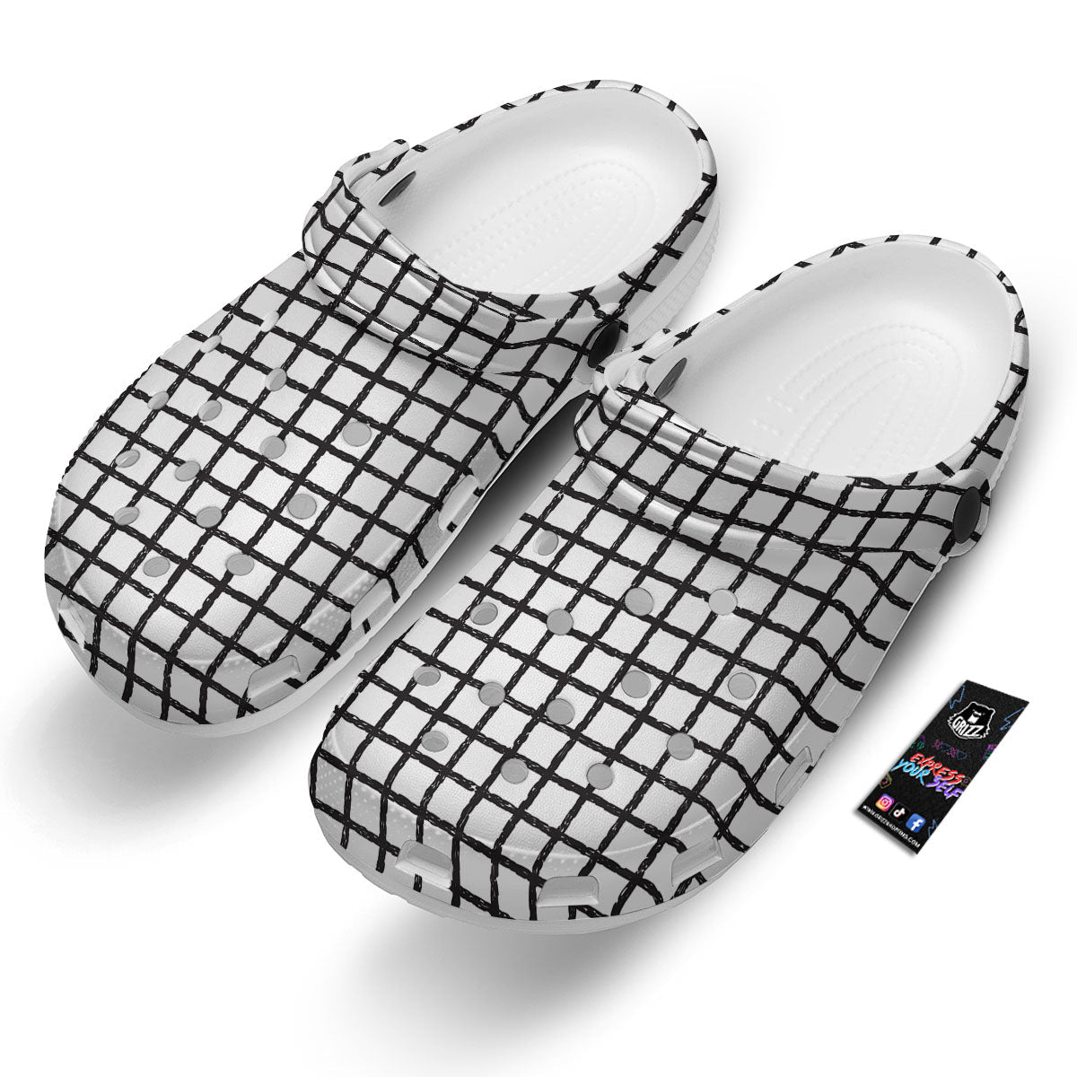 Windowpane White And Black Print Pattern Clog-grizzshop