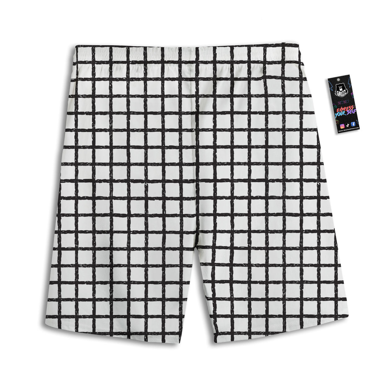 Windowpane White And Black Print Pattern Men's Athletic Shorts