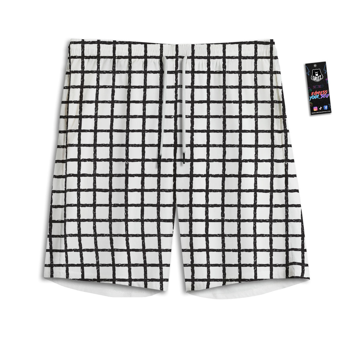 Windowpane White And Black Print Pattern Men's Athletic Shorts