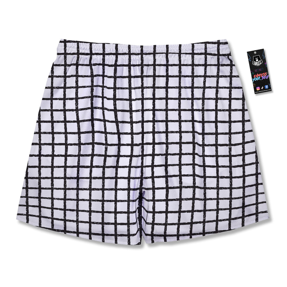 Windowpane White And Black Print Pattern Men's Running Shorts-grizzshop