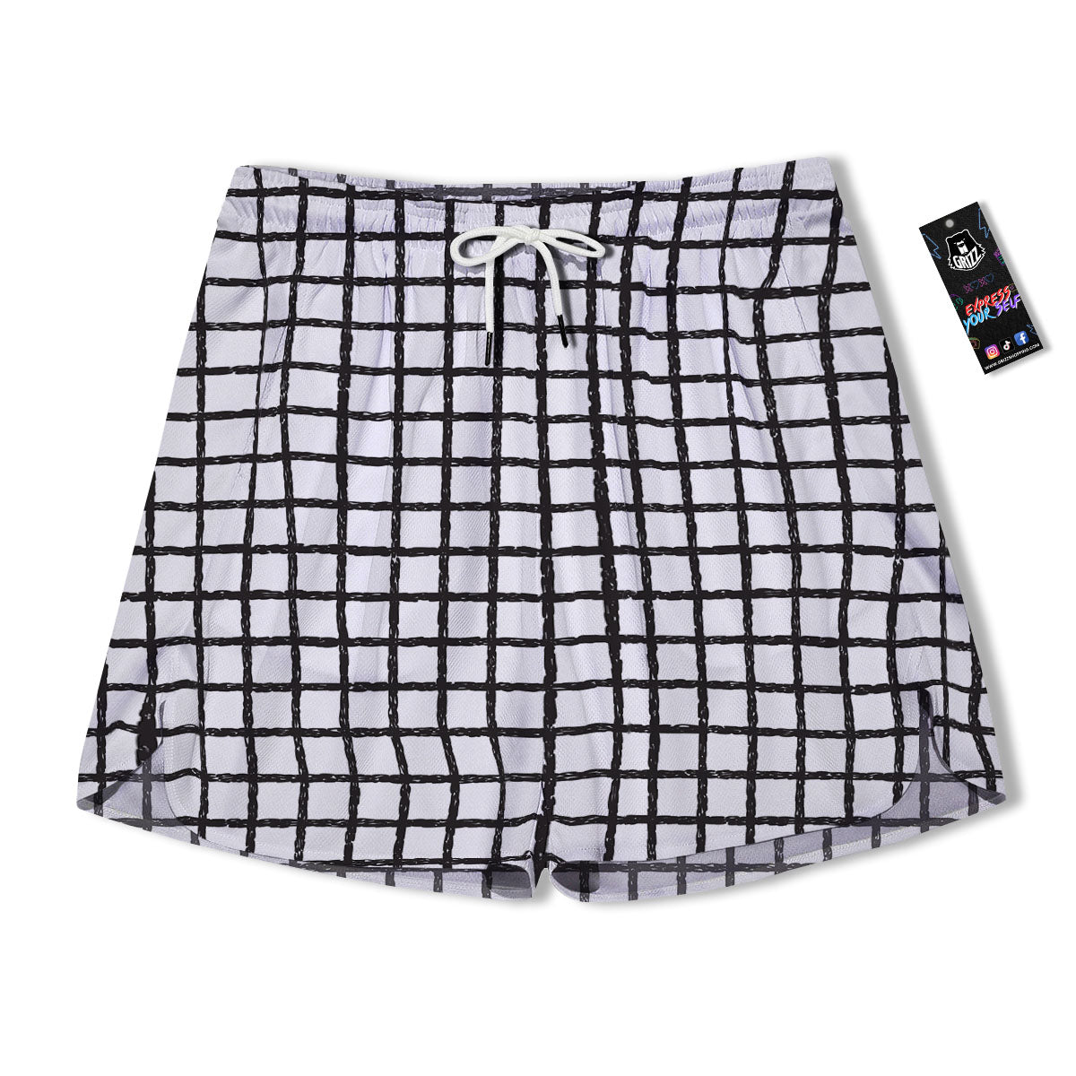 Windowpane White And Black Print Pattern Men's Running Shorts-grizzshop