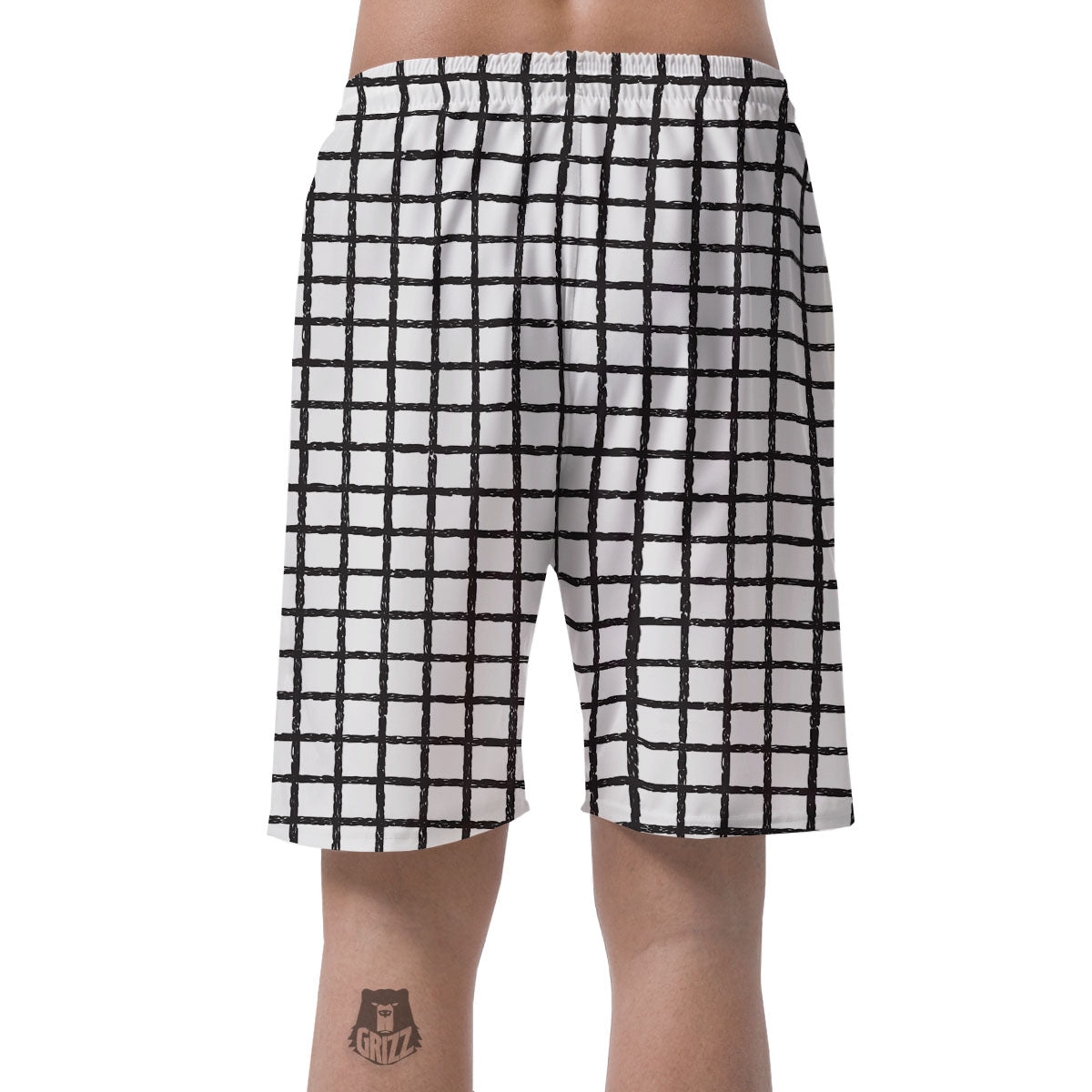 Windowpane White And Black Print Pattern Men's Shorts-grizzshop