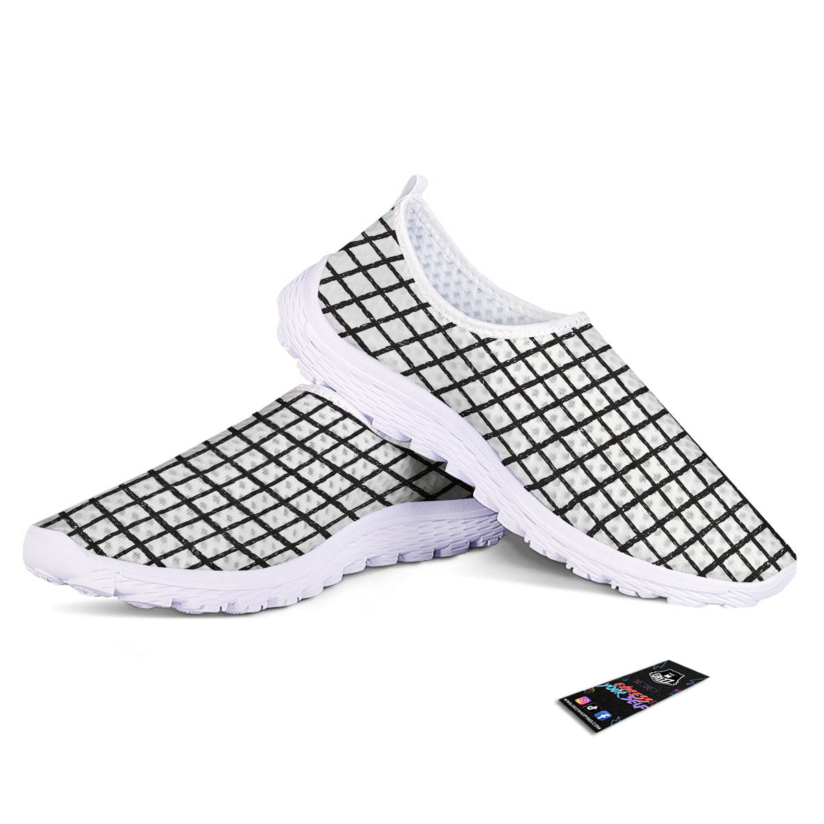 Windowpane White And Black Print Pattern Nurse Shoes-grizzshop