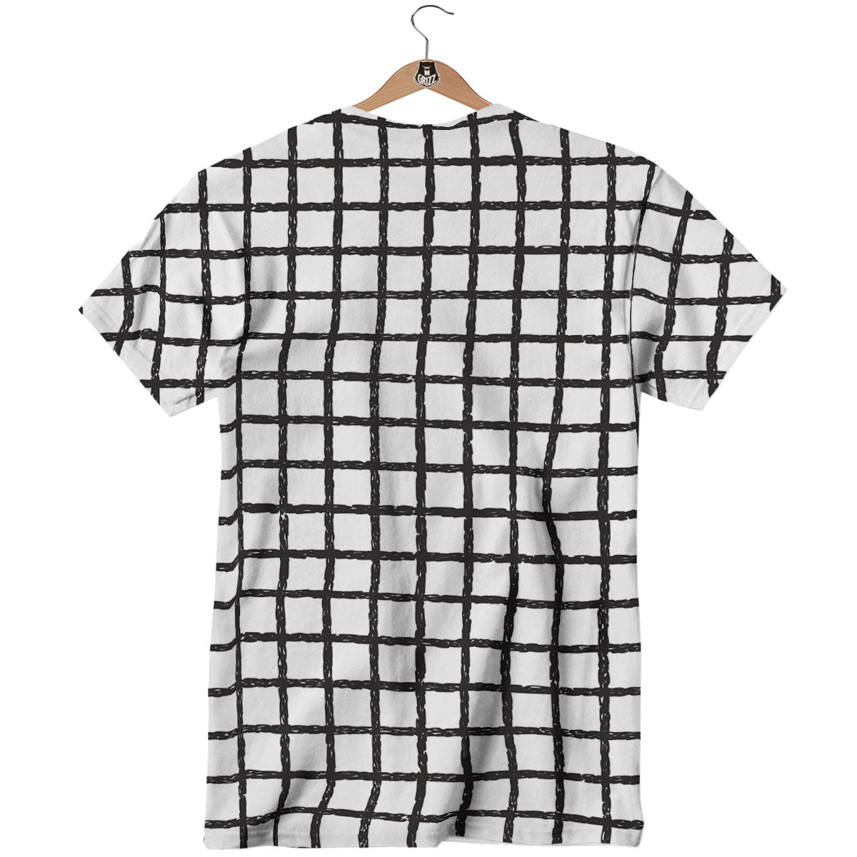 Windowpane White And Black Print Pattern T-Shirt-grizzshop
