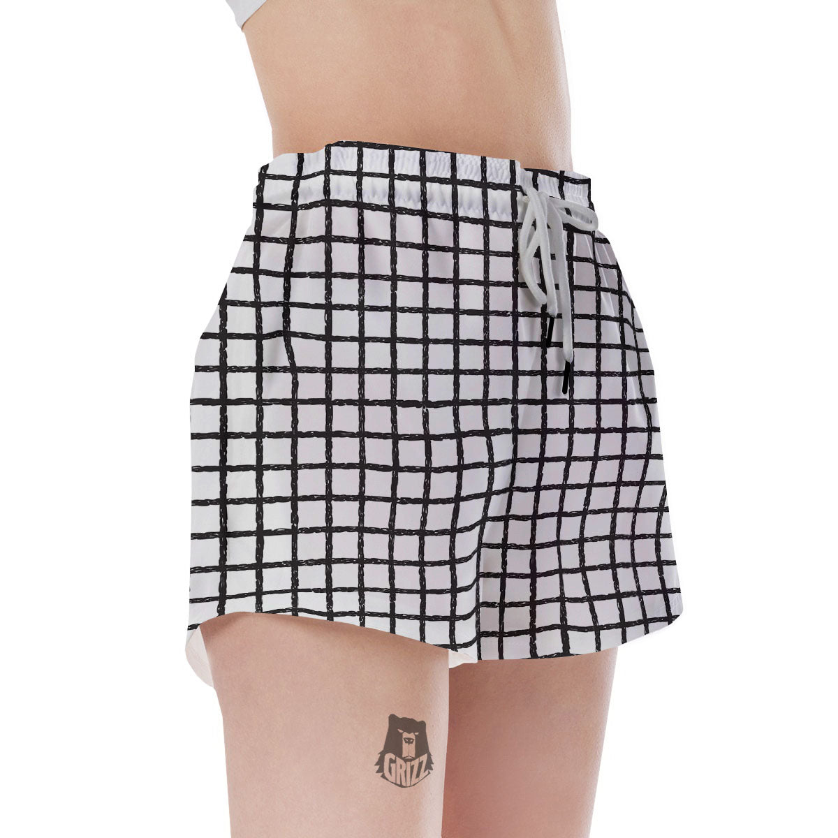 Windowpane White And Black Print Pattern Women's Shorts-grizzshop