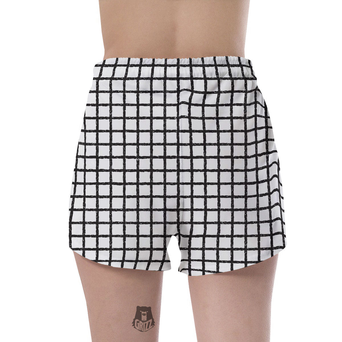 Windowpane White And Black Print Pattern Women's Shorts-grizzshop