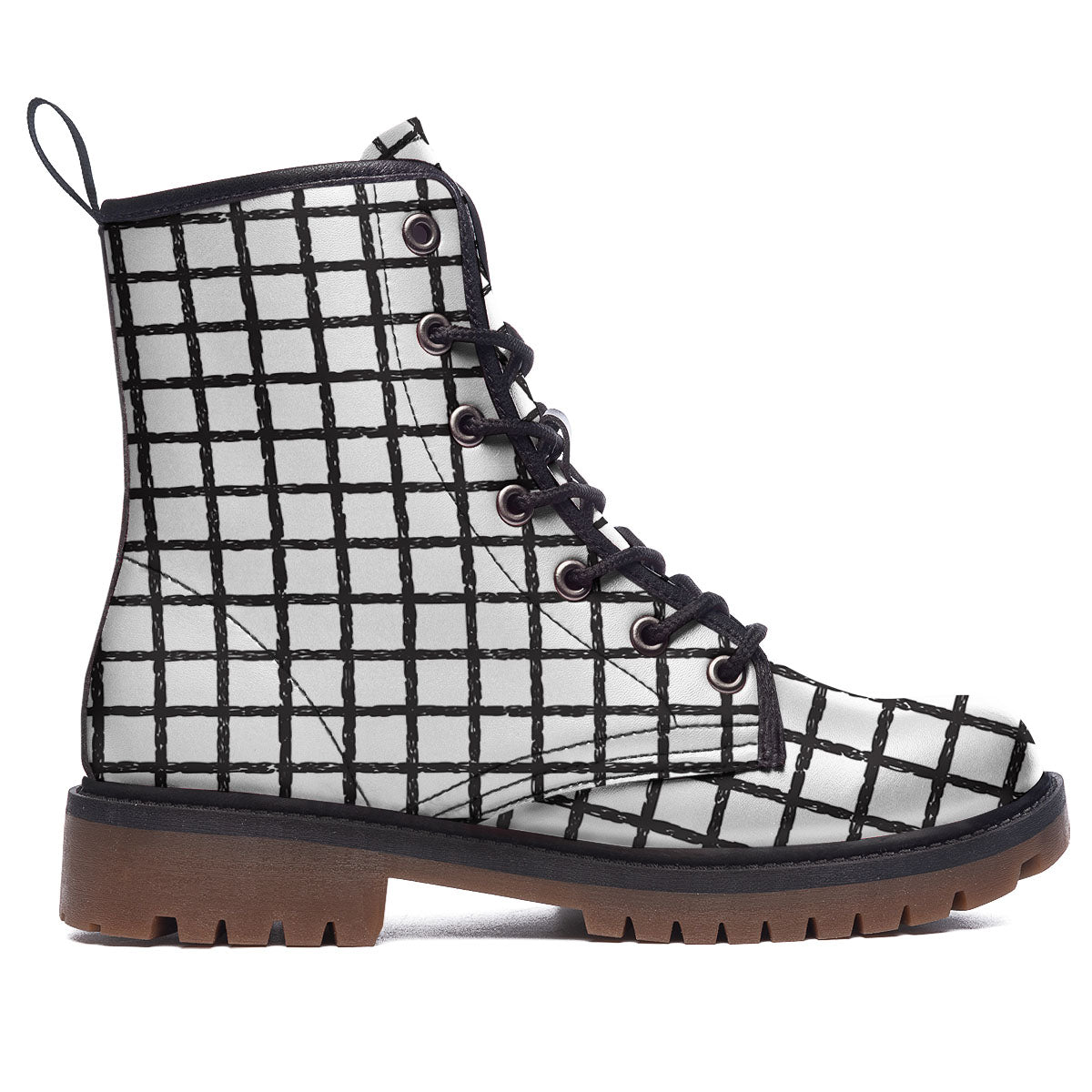Windowpane White And Black Print Pattern Work Boots-grizzshop