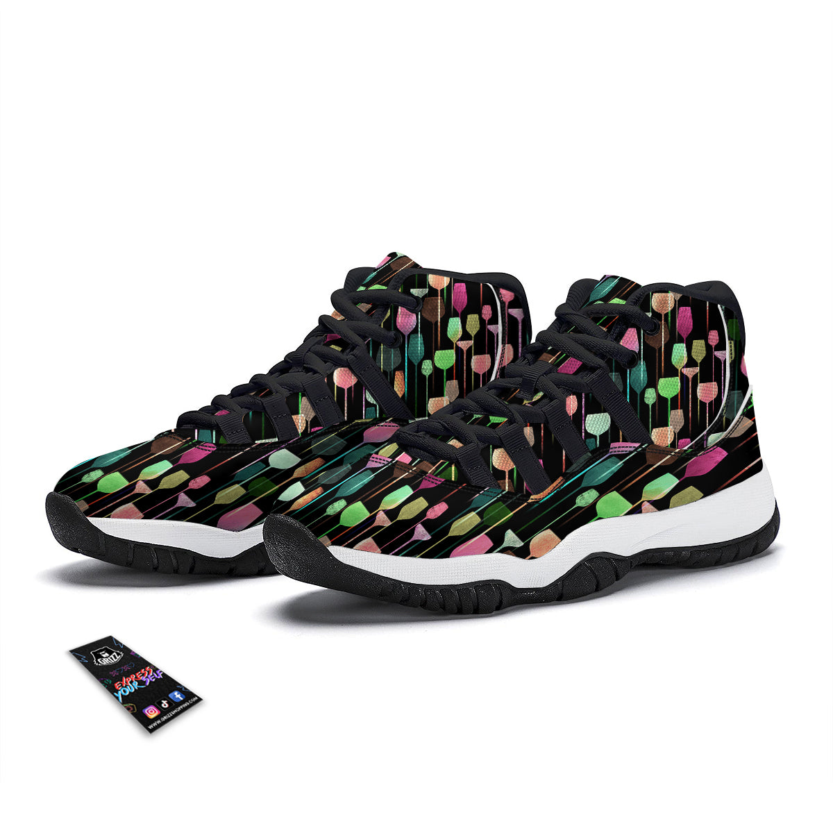 Wine Glass Pattern Print Black Bball Shoes-grizzshop