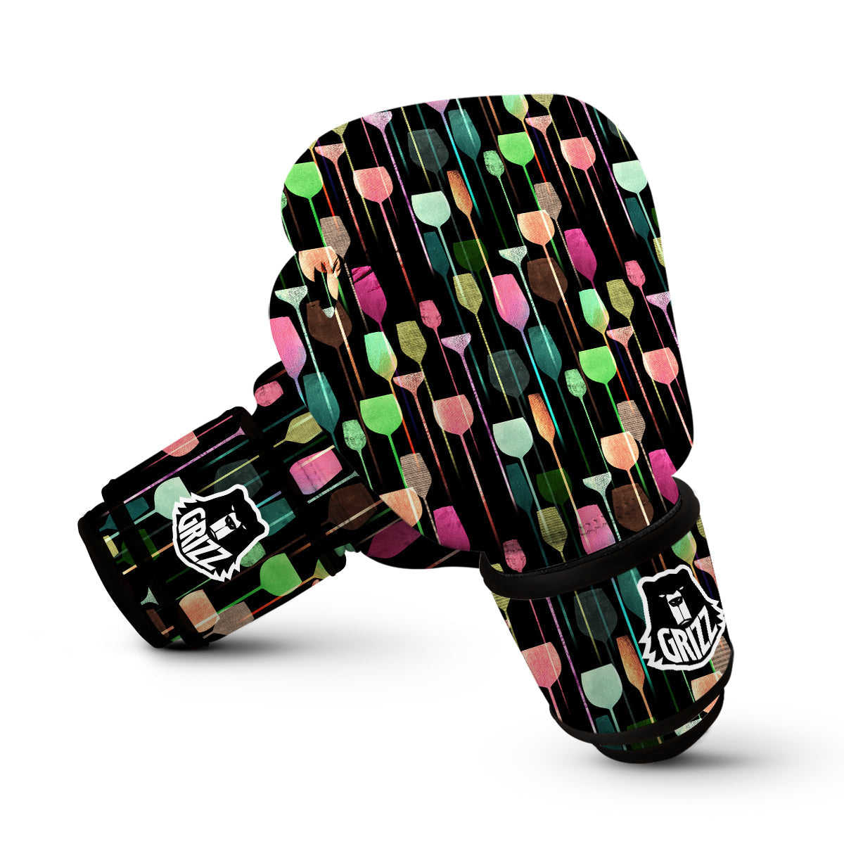 Wine Glass Pattern Print Boxing Gloves-grizzshop