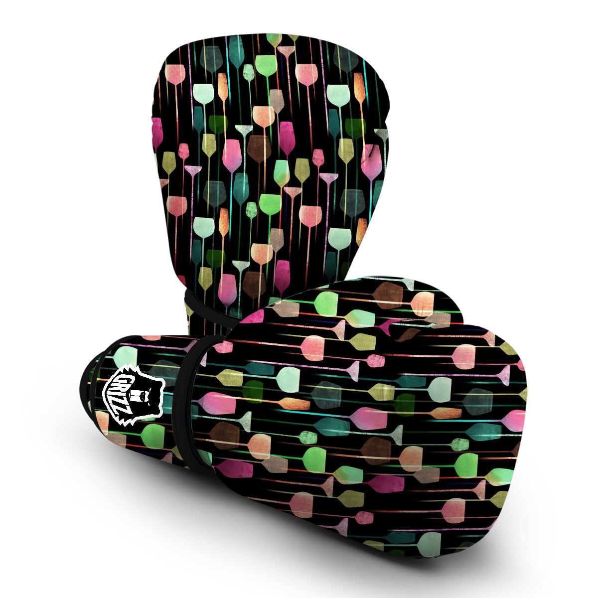 Wine Glass Pattern Print Boxing Gloves-grizzshop
