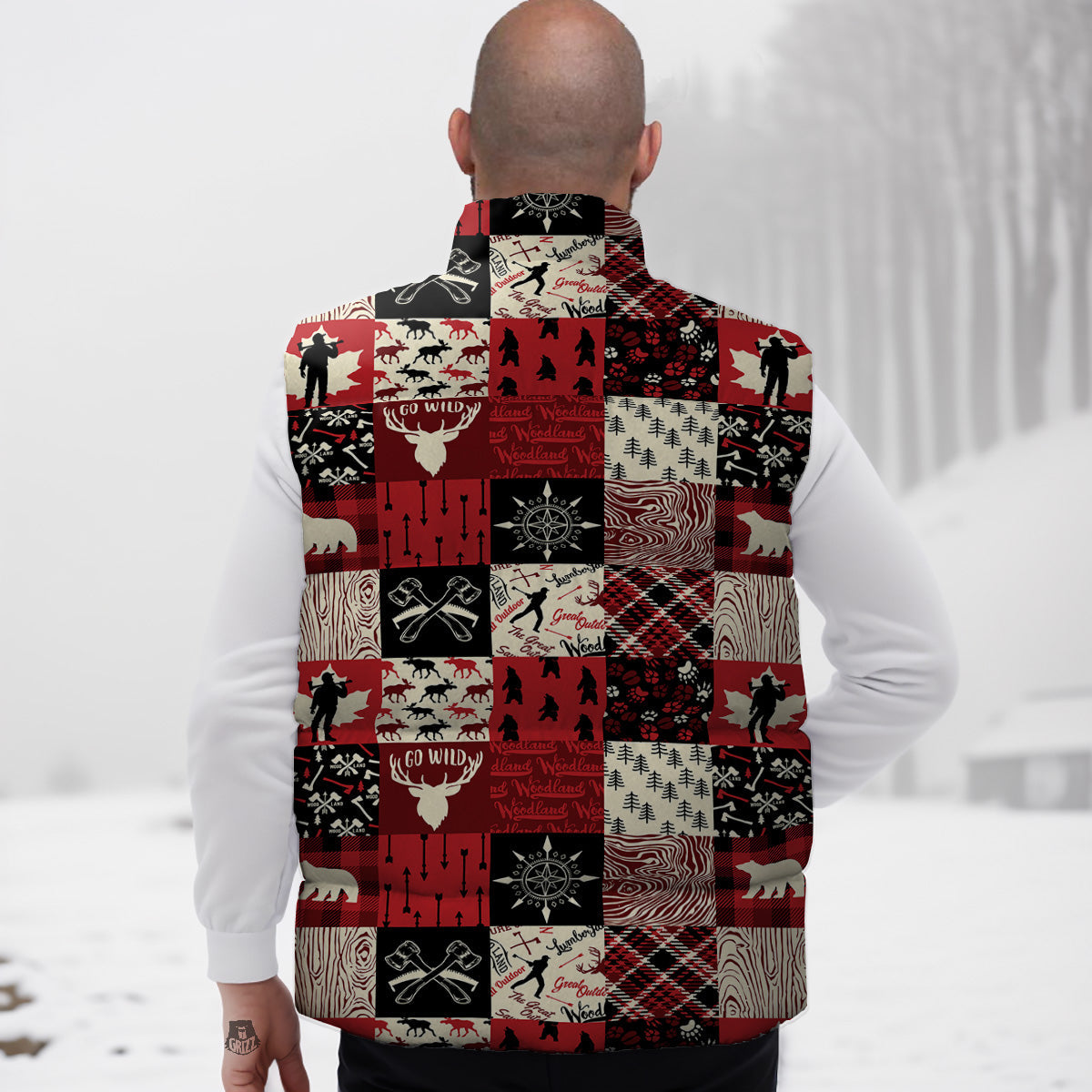 Wine Glass Pattern Print Down Vest-grizzshop