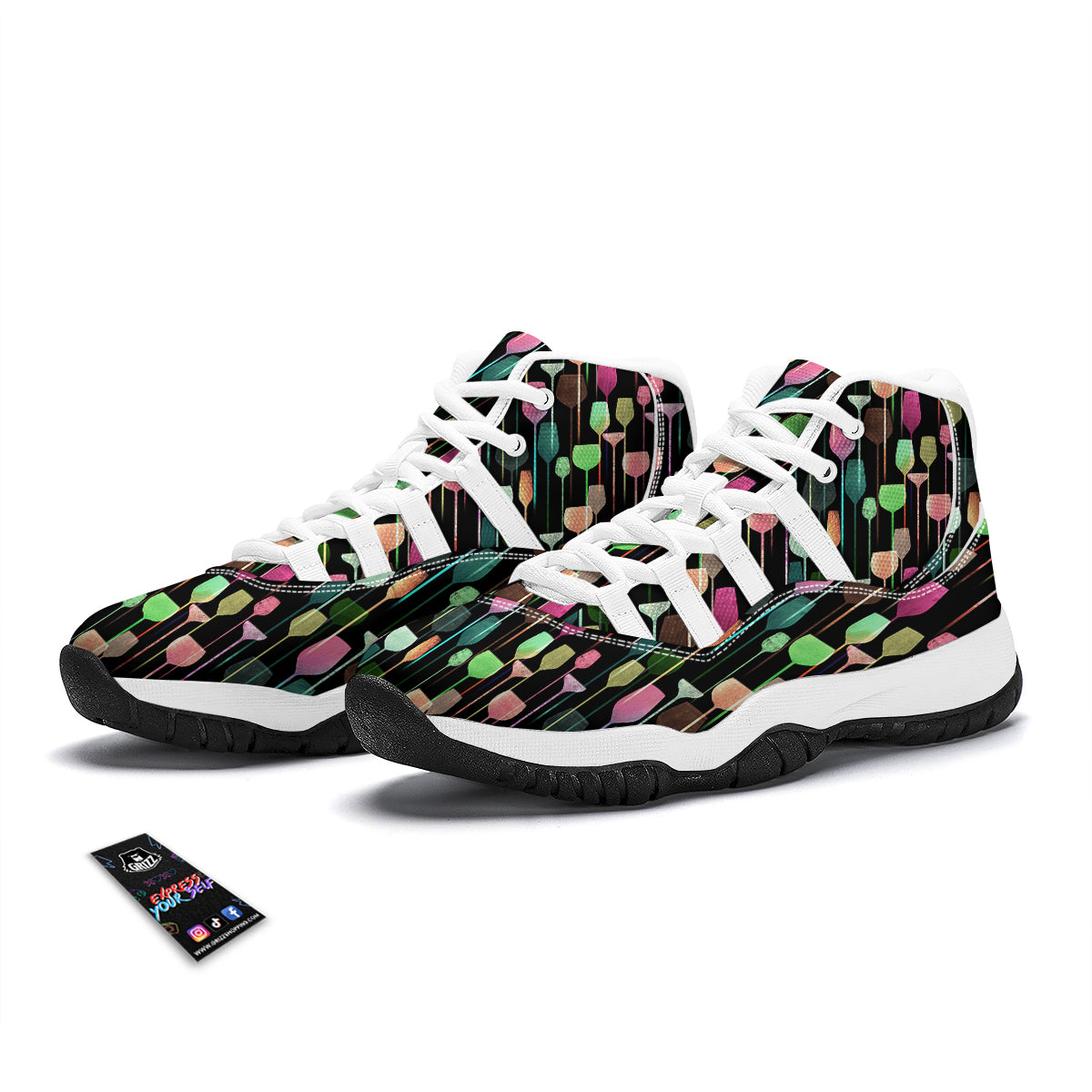 Wine Glass Pattern Print White Bball Shoes-grizzshop
