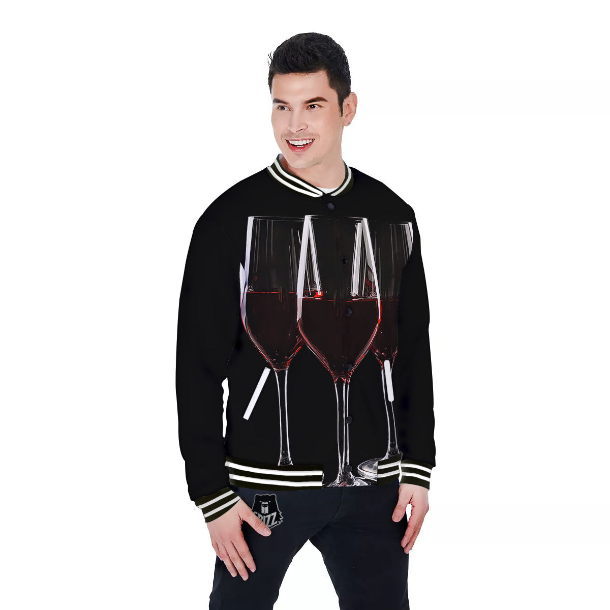 Wine Glasses Print Baseball Jacket-grizzshop
