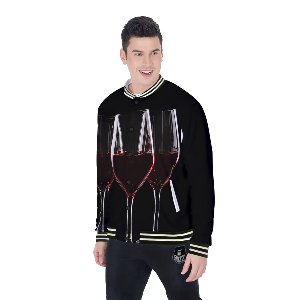 Wine Glasses Print Baseball Jacket-grizzshop