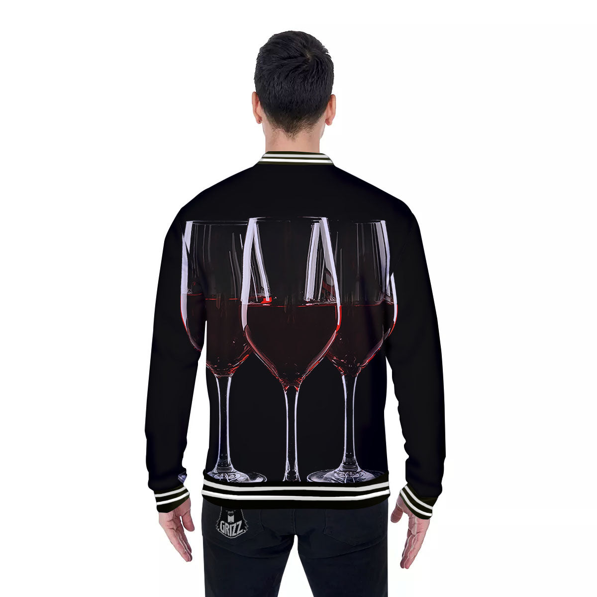Wine Glasses Print Baseball Jacket-grizzshop