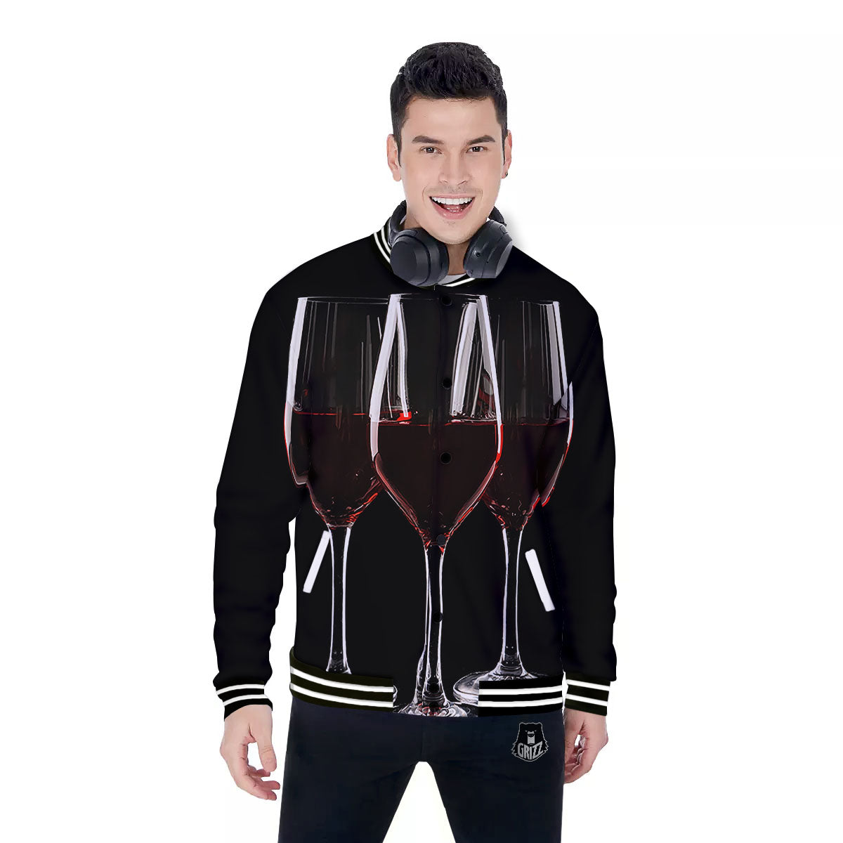 Wine Glasses Print Baseball Jacket-grizzshop